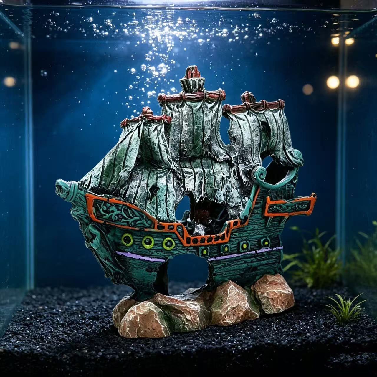 Aquarium Marineland - Aquarium-Fischbecken-Dekoration: Segelboot, Schiffswrack, Harz-Ornament, gesunkenes Boot,